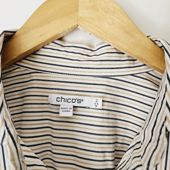 Chico's Poplin Embroidered Stripe Tunic size 12 XL - Picture 2 of 8